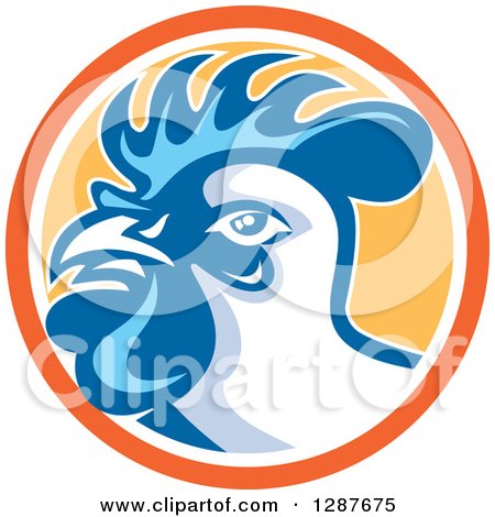 Clipart of a Retro Rooster in an Orange White and Yellow Circle - Royalty Free Vector Illustration by patrimonio