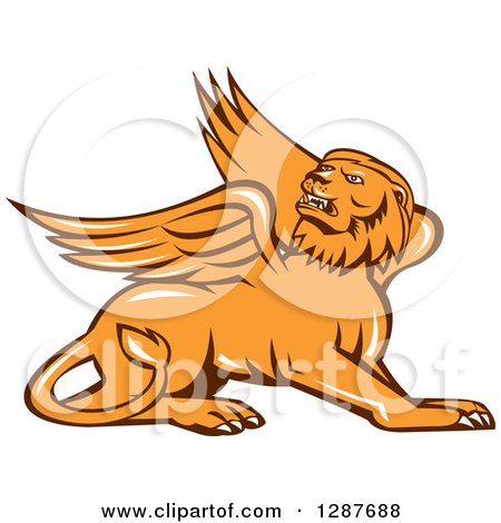 Clipart of a Resting Griffin Winged Lion - Royalty Free Vector Illustration by patrimonio