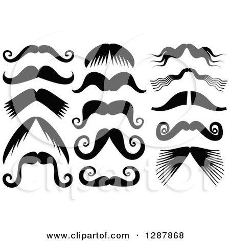 Clipart of Black and White Mustaches - Royalty Free Vector Illustration by Prawny