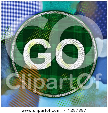 Clipart of a Plaid Go Sign with a Collage of Colors and Patterns - Royalty Free Illustration by Prawny