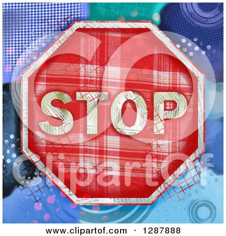 Clipart of a Plaid Stop Sign with a Collage of Colors and Patterns - Royalty Free Illustration by Prawny