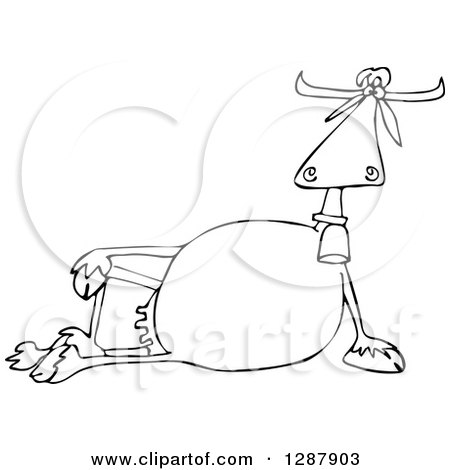 Clipart of a Black and White Relaxed Cow Resting on Its Side - Royalty Free Vector Illustration by djart