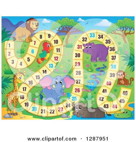 Clipart of a Numbered Board Game with African Animals - Royalty Free Vector Illustration by visekart