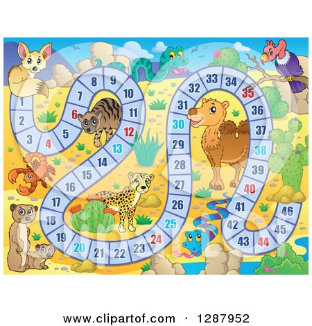 Clipart of a Numbered Board Game with Desert Animals - Royalty Free Vector Illustration by visekart