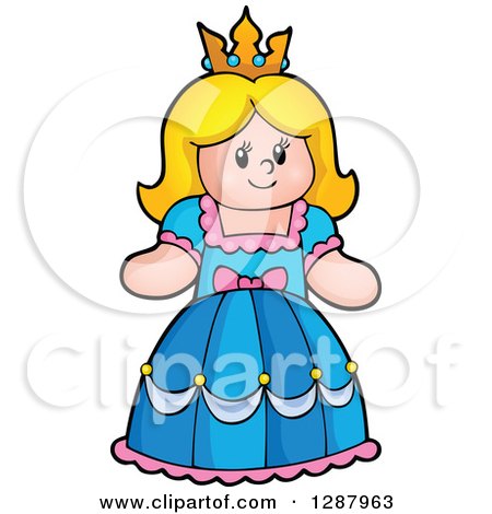 Clipart of a Princess Doll with Blond Hair and a Blue Dress - Royalty Free Vector Illustration by visekart