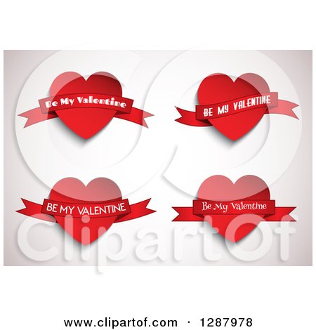 Clipart of Be My Valentine Banners over Red Hearts on Shading - Royalty Free Vector Illustration by KJ Pargeter