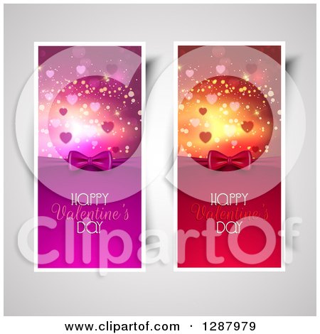 Clipart of Pink and Red Happy Valentines Day Vertical Banners with Hearts over Gray - Royalty Free Vector Illustration by KJ Pargeter