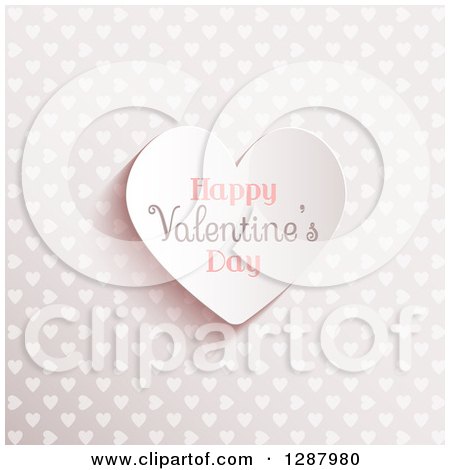 Clipart of a 3d Happy Valentines Day Text Heart over a Pattern - Royalty Free Vector Illustration by KJ Pargeter