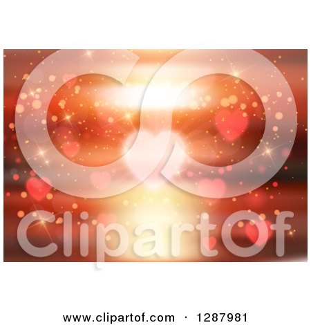 Clipart of a Background of a Blurred Heart and Ocean Sunset with Flares - Royalty Free Vector Illustration by KJ Pargeter