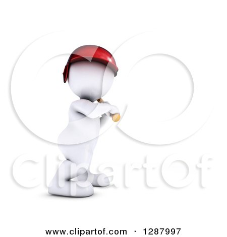 Clipart of a 3d White Man Baseball Player Batting - Royalty Free Illustration by KJ Pargeter