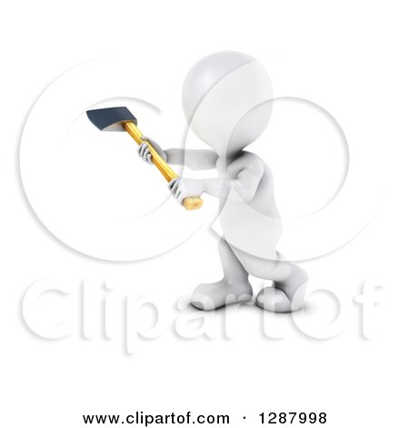 Clipart of a 3d White Man Working with an Axe 2 - Royalty Free Illustration by KJ Pargeter