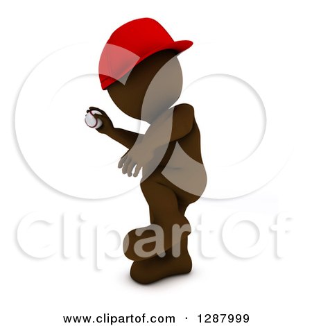 Clipart of a 3d Brown Man Baseball Player Pitching - Royalty Free Illustration by KJ Pargeter