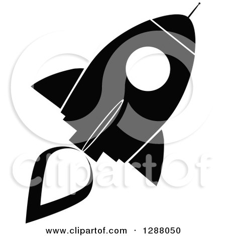 Clipart of a Modern Flat Design of a Black and White Rocket - Royalty Free Vector Illustration by Hit Toon