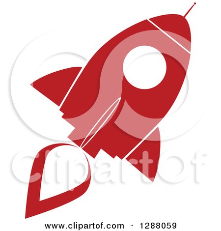 Clipart of a Modern Flat Design of a Red and White Rocket - Royalty Free Vector Illustration by Hit Toon