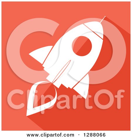 Clipart of a Modern Flat Design of a White Rocket with a Shadow on Orange - Royalty Free Vector Illustration by Hit Toon