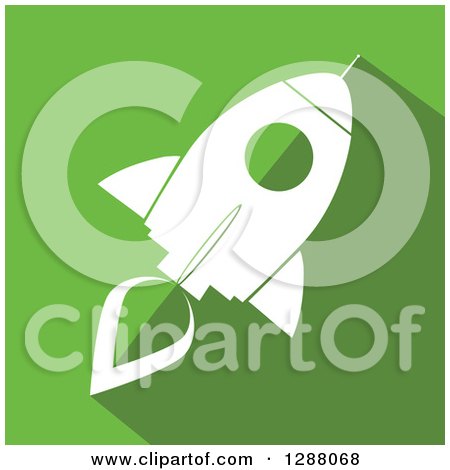 Clipart of a Modern Flat Design of a White Rocket with a Shadow on Green - Royalty Free Vector Illustration by Hit Toon