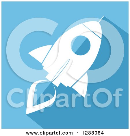 Clipart of a Modern Flat Design of a White Rocket with a Shadow on Blue - Royalty Free Vector Illustration by Hit Toon