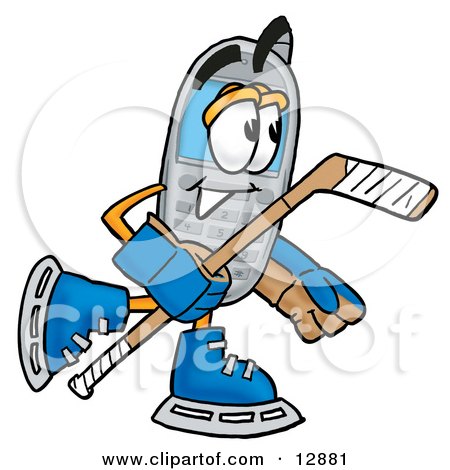 Clipart Picture of a Wireless Cellular Telephone Mascot Cartoon Character Playing Ice Hockey by Mascot Junction