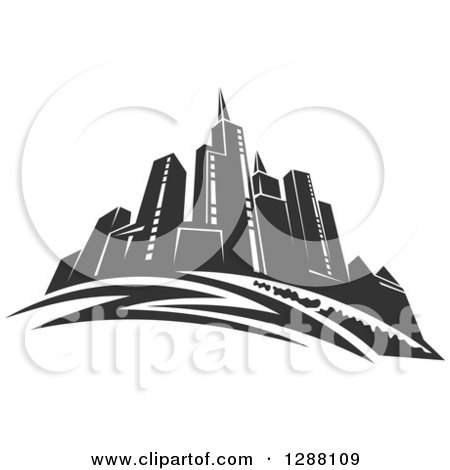 Clipart of a Dark Gray City Skyscraper Skyline 2 - Royalty Free Vector Illustration by Vector Tradition SM