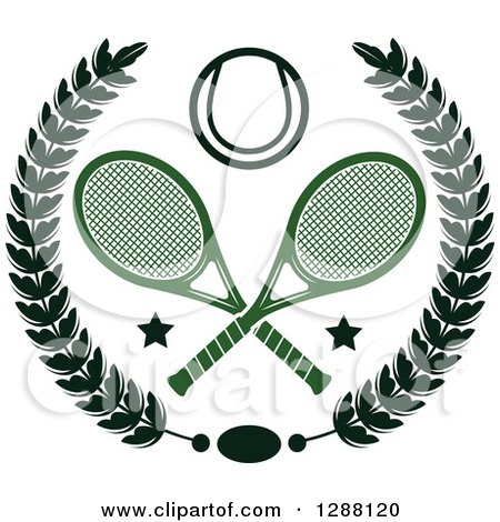 Clipart of a Black Wreath with Stars, Crossed Green Tennis Rackets and a Ball - Royalty Free Vector Illustration by Vector Tradition SM