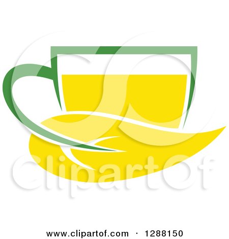 Clipart of a Green and Yellow Tea Cup with a Leaf 5 - Royalty Free Vector Illustration by Vector Tradition SM
