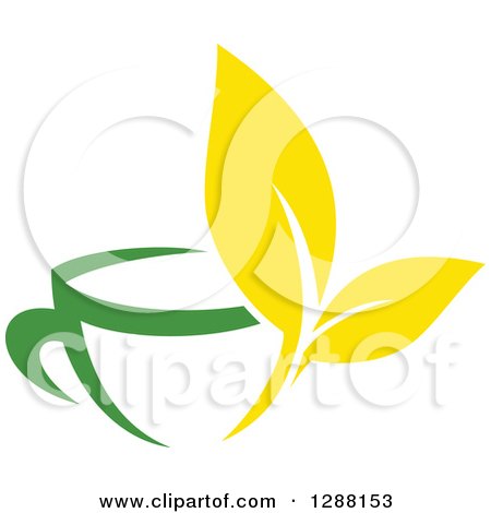Clipart of a Green and Yellow Tea Cup with Leaves - Royalty Free Vector Illustration by Vector Tradition SM