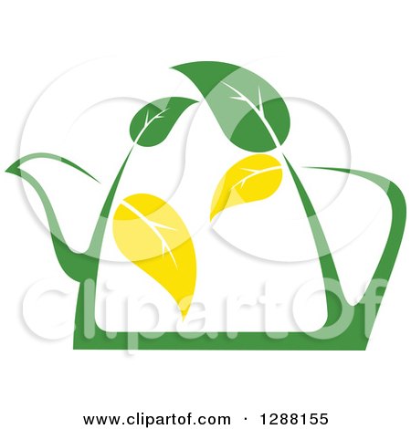 Clipart of a Green and Yellow Tea Pot with Leaves 7 - Royalty Free Vector Illustration by Vector Tradition SM