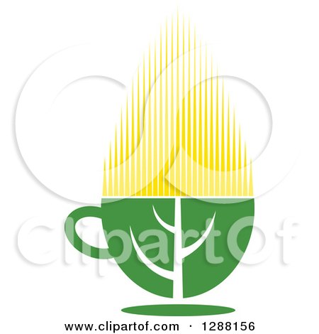 Clipart of a Green and Yellow Tea Cup with a Leaf 8 - Royalty Free Vector Illustration by Vector Tradition SM