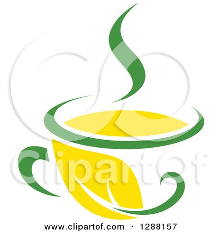 Clipart of a Green and Yellow Tea Cup with a Leaf 6 - Royalty Free Vector Illustration by Vector Tradition SM