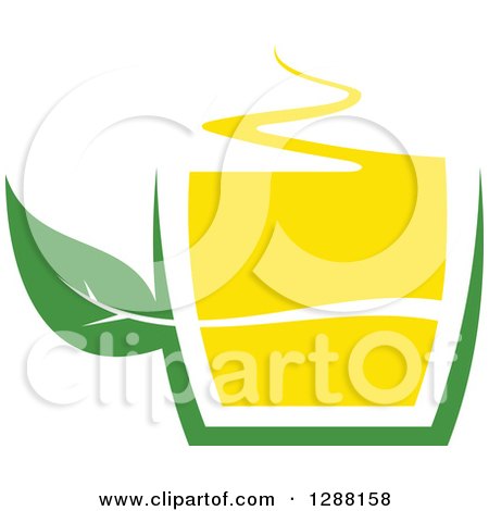 Clipart of a Green and Yellow Tea Cup with a Leaf 7 - Royalty Free Vector Illustration by Vector Tradition SM