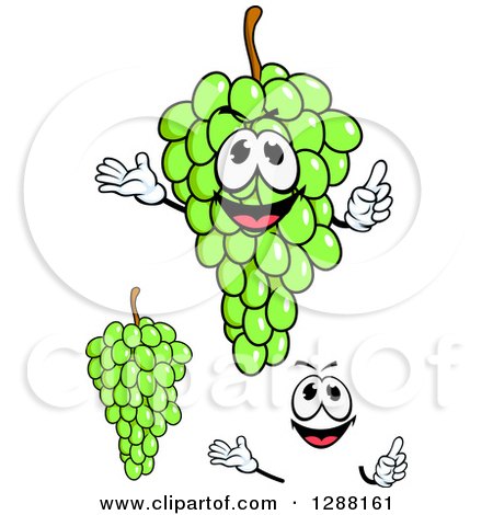 Clipart of Green Grapes with Hands and a Face - Royalty Free Vector Illustration by Vector Tradition SM