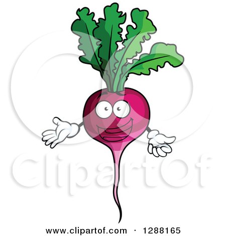Clipart of a Happy Beet or Radish Character Presenting - Royalty Free Vector Illustration by Vector Tradition SM