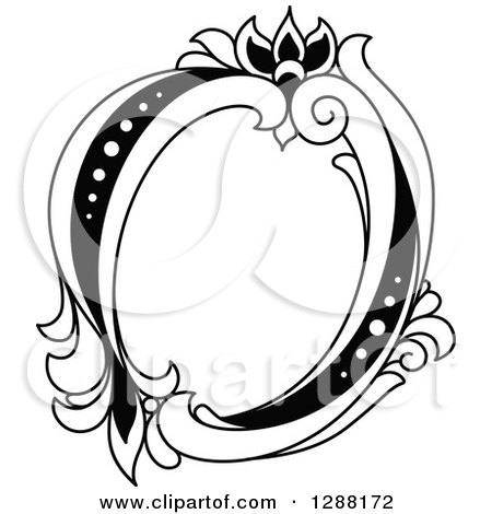 Clipart of a Black and White Vintage Floral Capital Letter O - Royalty Free Vector Illustration by Vector Tradition SM