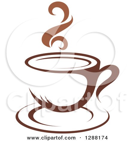 Clipart of a Two Toned Brown and White Steamy Coffee Cup on a Saucer 12 - Royalty Free Vector Illustration by Vector Tradition SM
