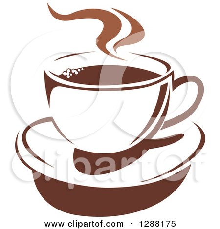 Clipart of a Two Toned Brown and White Steamy Coffee Cup on a Saucer 13 - Royalty Free Vector Illustration by Vector Tradition SM