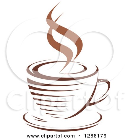 Clipart of a Two Toned Brown and White Steamy Coffee Cup on a Saucer 14 - Royalty Free Vector Illustration by Vector Tradition SM