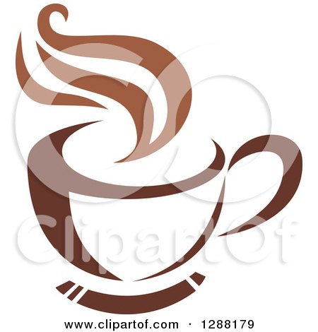 Clipart of a Two Toned Brown and White Steamy Coffee Cup on a Saucer 17 - Royalty Free Vector Illustration by Vector Tradition SM