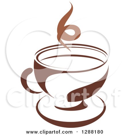 Clipart of a Two Toned Brown and White Steamy Coffee Cup on a Saucer 18 - Royalty Free Vector Illustration by Vector Tradition SM