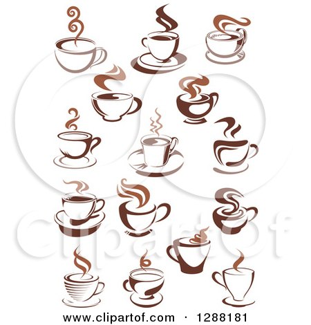 Clipart of Brown and Steamy Coffee Cups - Royalty Free Vector Illustration by Vector Tradition SM