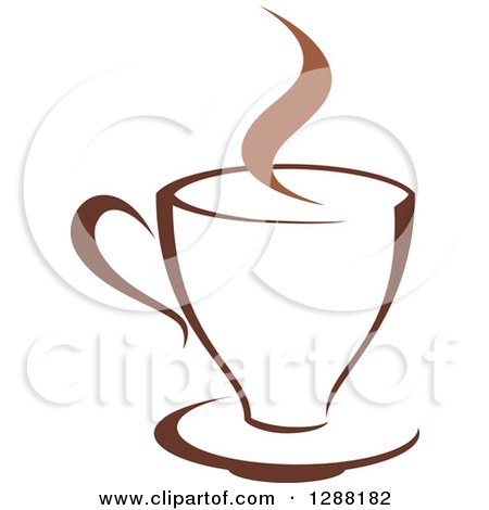 Clipart of a Two Toned Brown and White Steamy Coffee Cup on a Saucer 21 - Royalty Free Vector Illustration by Vector Tradition SM