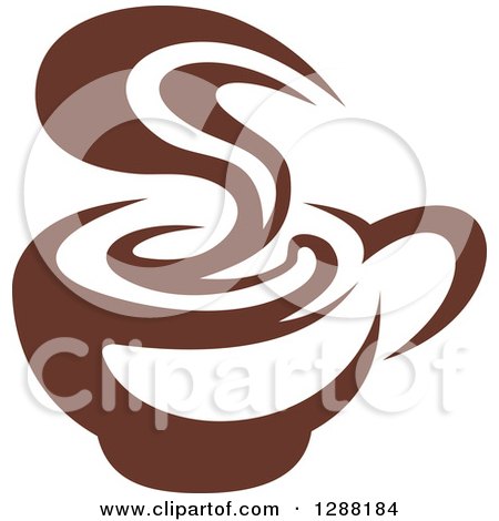 Clipart of a Dark Brown and White Coffee Cup with Steam - Royalty Free Vector Illustration by Vector Tradition SM
