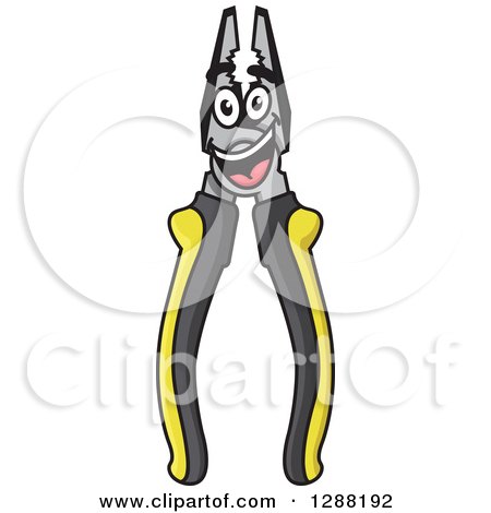 Clipart of a Happy Pair of Black and Yellow Pliers - Royalty Free Vector Illustration by Vector Tradition SM