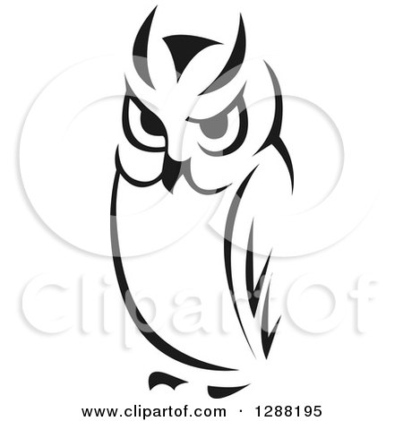 Clipart of a Black and White Sketched Owl Facing Slightly Left - Royalty Free Vector Illustration by Vector Tradition SM