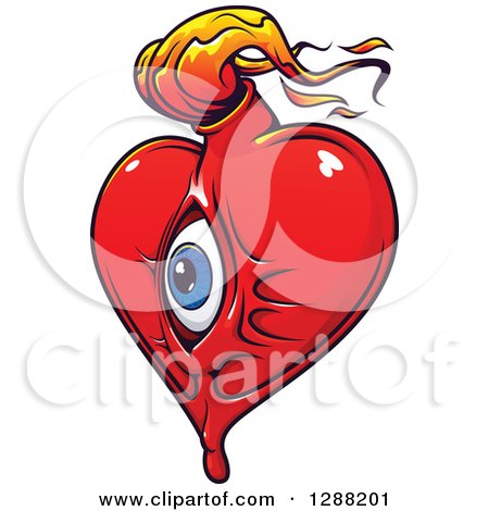 Clipart of a Red Heart with a Blue Eyeball and Orange Flames - Royalty Free Vector Illustration by Vector Tradition SM