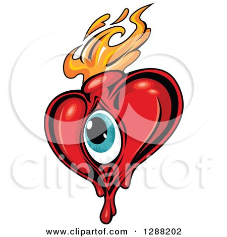 Clipart of a Red Heart with a Blue Eyeball and Orange Flames 2 - Royalty Free Vector Illustration by Vector Tradition SM