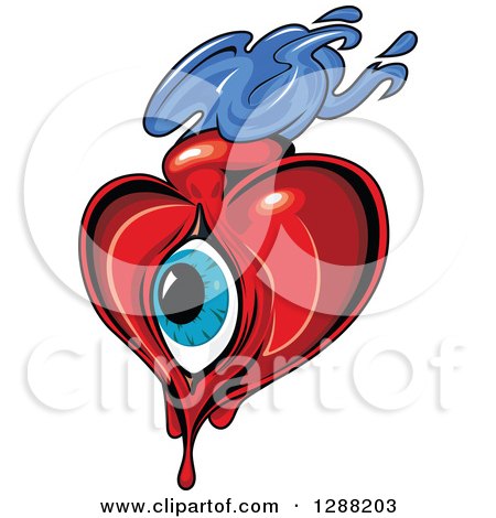Clipart of a Red Heart with an Eyeball and Blue Flames - Royalty Free Vector Illustration by Vector Tradition SM