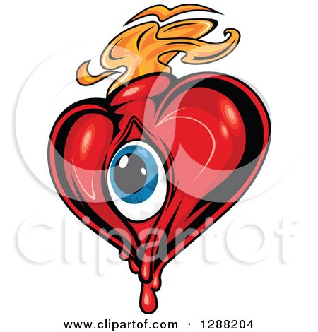 Clipart of a Red Heart with a Blue Eyeball and Orange Flames 3 - Royalty Free Vector Illustration by Vector Tradition SM