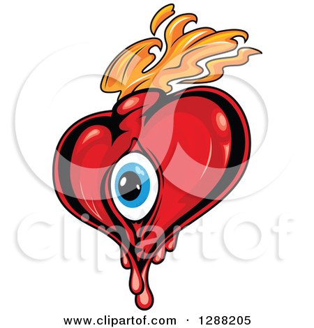 Clipart of a Red Heart with a Blue Eyeball and Orange Flames 4 - Royalty Free Vector Illustration by Vector Tradition SM
