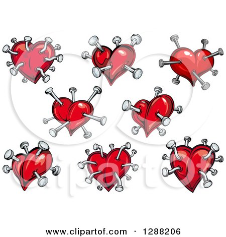 Clipart of Red Hearts Poked with Nails - Royalty Free Vector Illustration by Vector Tradition SM