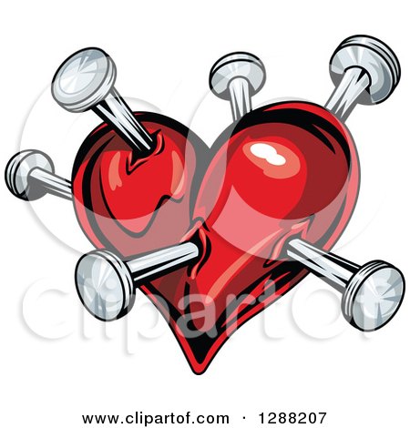 Clipart of a Red Heart Poked with Nails - Royalty Free Vector Illustration by Vector Tradition SM